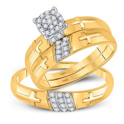 His Hers Round Diamond Cross Matching Wedding Set 1/4 Cttw 10kt Yellow Gold - REF-27A5M