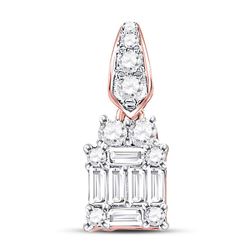 Womens Baguette Diamond Square Cluster Pendant 1/3 Cttw 14kt Rose Gold - REF-21W5K