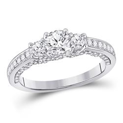 Round Diamond 3-stone Bridal Wedding Engagement Ring 1 Cttw 14kt White Gold - REF-170K9Y