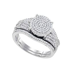 Round Diamond Bridal Wedding Ring Band Set 1/2 Cttw 10kt White Gold - REF-36A9M