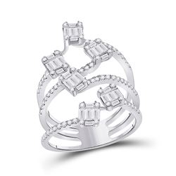 Womens Baguette Diamond Cluster Strand Fashion Ring 1 Cttw 14kt White Gold - REF-98A5M