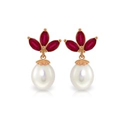 Genuine 9.5 ctw Ruby & Pearl Earrings 14KT Rose Gold - REF-35F2Z