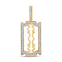 Mens Round Diamond Razor Blade Charm Pendant 1/3 Cttw 10kt Yellow Gold - REF-17R5X