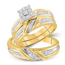 His Hers Round Diamond Cluster Matching Wedding Set 1/3 Cttw 10kt Yellow Gold - REF-46X5A