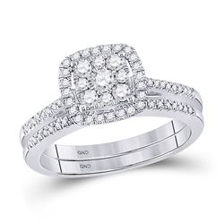 Round Diamond Bridal Wedding Ring Band Set 1/2 Cttw 10kt White Gold - REF-46Y5N