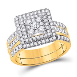 Round Diamond Bridal Wedding Ring Band Set 1 Cttw 10kt Yellow Gold - REF-79W5K