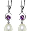 Image 1 : Genuine 9 ctw Pearl & Amethyst Earrings 14KT White Gold - REF-36K3V