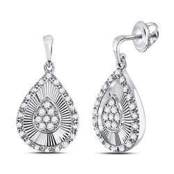 Womens Round Diamond Teardrop Dangle Earrings 1/3 Cttw 10kt White Gold - REF-27X9A