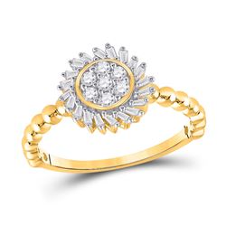 Womens Round Diamond Baguette Flower Cluster Ring 1/3 Cttw 10kt Yellow Gold - REF-18H9R