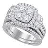 Image 1 : Round Diamond Cluster Bridal Wedding Ring Band Set 2 Cttw 14kt White Gold - REF-197R5X