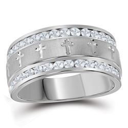 Mens Round Diamond Grecco Cross Wedding Anniversary Band Ring 1 Cttw 14k White Gold - REF-104F9W