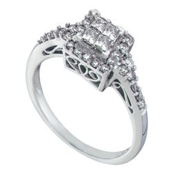 Womens Princess Diamond Square Cluster Ring 1/2 Cttw 14kt White Gold - REF-32F5W