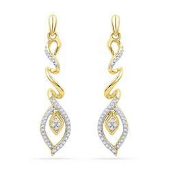 Womens Round Diamond Abstract Leaf Dangle Earrings 1/4 Cttw 10kt Yellow Gold - REF-19R5X