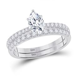 Pear Diamond Bridal Wedding Ring Band Set 1-1/4 Cttw 14kt White Gold - REF-241M5H