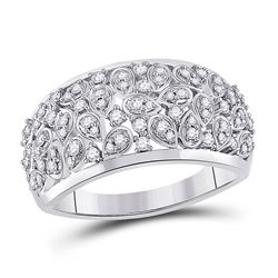 Womens Round Diamond Scattered Fashion Ring 3/8 Cttw 14kt White Gold - REF-52H9R