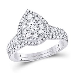 Round Diamond Bridal Wedding Ring Band Set 1 Cttw 14kt White Gold - REF-87H5R