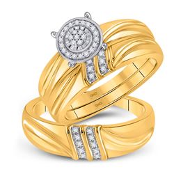 His Hers Round Diamond Cluster Matching Wedding Set 1/10 Cttw 10kt Yellow Gold - REF-30F5W