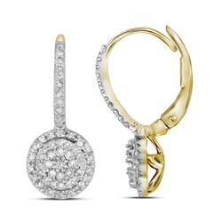 Womens Round Diamond Flower Cluster Dangle Leverback Earrings 1/2 Cttw 10kt Yellow Gold - REF-25M9H