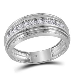Mens Round Diamond Wedding Milgrain Band Ring 1/2 Cttw 10kt White Gold - REF-43A9M