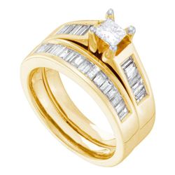 Princess Diamond Bridal Wedding Ring Band Set 1-3/8 Cttw 14kt Yellow Gold - REF-178Y5N