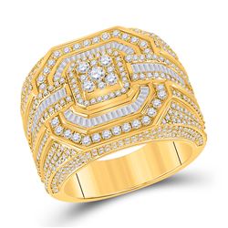 Mens Baguette Diamond Cluster Ring 3 Cttw 14kt Yellow Gold - REF-181K9Y