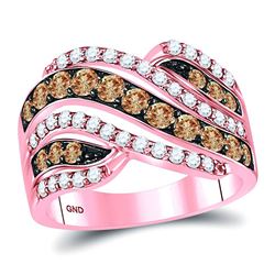 Womens Round Brown Diamond Crossover Band Ring 1-1/2 Cttw 14kt Rose Gold - REF-82F9W