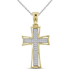 Mens Round Diamond Gothic Cross Charm Pendant 1/6 Cttw 10kt Yellow Gold - REF-29W5K