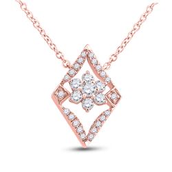 Womens Round Diamond Geometric Cluster Necklace 1/3 Cttw 14kt Rose Gold - REF-31Y5N