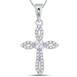 Womens Round Diamond Cross Pendant 1/6 Cttw 14kt White Gold - REF-9H9R