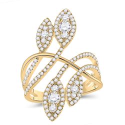 Womens Round Diamond Statement Fashion Ring 1-1/5 Cttw 14kt Yellow Gold - REF-109K5Y