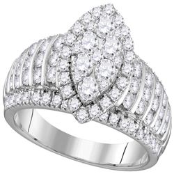 Womens Round Diamond Oval Cluster Ring 1-7/8 Cttw 10kt White Gold - REF-104F9W