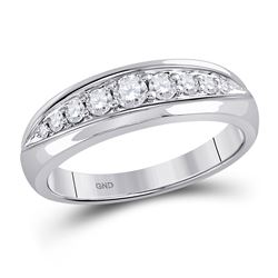 Mens Round Diamond Single Row Band Ring 1/2 Cttw 14kt White Gold - REF-45M5H