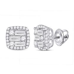 Womens Baguette Diamond Square Earrings 1 Cttw 14kt White Gold - REF-96A5M