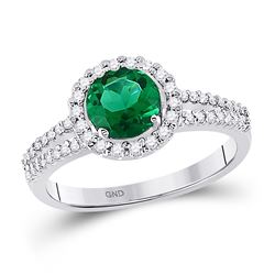 Womens Round Lab-Created Emerald Diamond Solitaire Ring 1-1/2 Cttw 10kt White Gold - REF-24Y9N