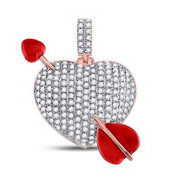 Mens Round Diamond Arrow Heart Charm Pendant 1/2 Cttw 10kt Rose Gold - REF-27N9F