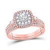 Image 1 : Round Diamond Bridal Wedding Ring Band Set 1 Cttw 14kt Rose Gold - REF-102F9W