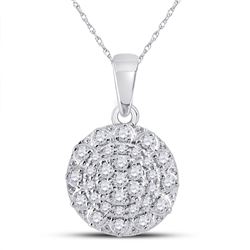 Womens Round Diamond Flower Cluster Pendant 1/3 Cttw 14kt White Gold - REF-21F5W