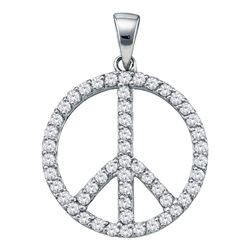 Womens Round Diamond Peace Sign Circle Pendant 3/4 Cttw 14kt White Gold - REF-40K5Y