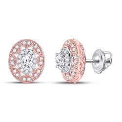 Womens Oval Diamond Halo Earrings 1/2 Cttw 14kt Two-tone Gold - REF-49M9H