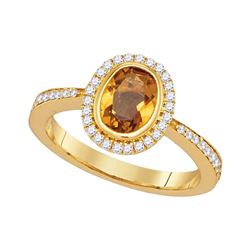 Womens Oval Citrine Diamond Solitaire Ring 1-1/2 Cttw 14kt Yellow Gold - REF-52K5Y
