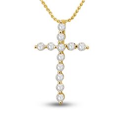 Womens Round Diamond Cross Pendant 1/2 Cttw 14kt Yellow Gold - REF-27A9M