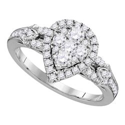 Round Diamond Cluster Bridal Wedding Engagement Ring 3/4 Cttw 14kt White Gold - REF-62X9A