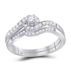 Round Diamond Swirl Bridal Wedding Ring Band Set 1/3 Cttw 10kt White Gold - REF-35Y5N