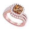Image 1 : Round Brown Diamond Cluster Bridal Wedding Engagement Ring 2 Cttw 14kt Rose Gold - REF-131R5X