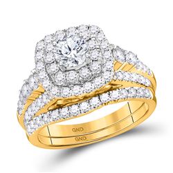 Round Diamond Bridal Wedding Ring Band Set 2 Cttw 14kt Yellow Gold - REF-219X5A