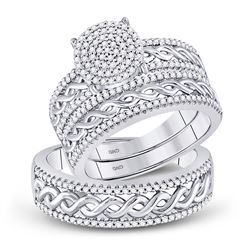 His Hers Round Diamond Cluster Matching Wedding Set 5/8 Cttw 10kt White Gold - REF-60M9H