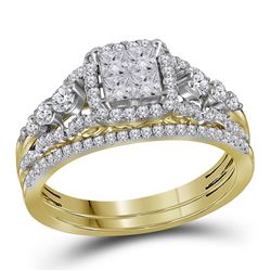 Princess Diamond Bridal Wedding Ring Band Set 1 Cttw 14kt Yellow Gold - REF-71F5W