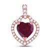 Image 1 : Womens Heart Lab-Created Ruby Solitaire Pendant 1-1/2 Cttw 10kt Rose Gold - REF-46N5F