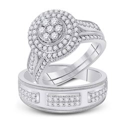 His Hers Round Diamond Cluster Matching Wedding Set 1-1/4 Cttw 10kt White Gold - REF-96H9R