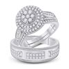 Image 1 : His Hers Round Diamond Cluster Matching Wedding Set 1-1/4 Cttw 10kt White Gold - REF-96H9R